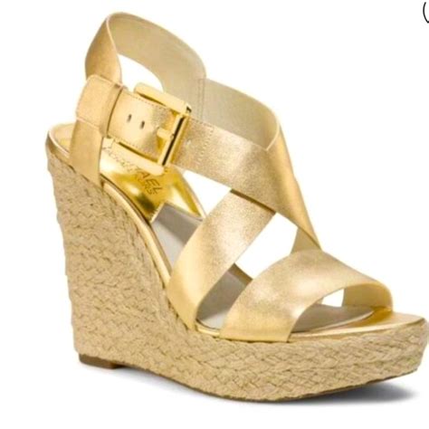 michael kors giovanna wedge pale gold|Michael Kors Giovanna Pale Gold Metallic Leather Wedge Heel .